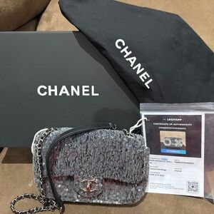 Chanel Sequin Mini Waterfall Flap Grey